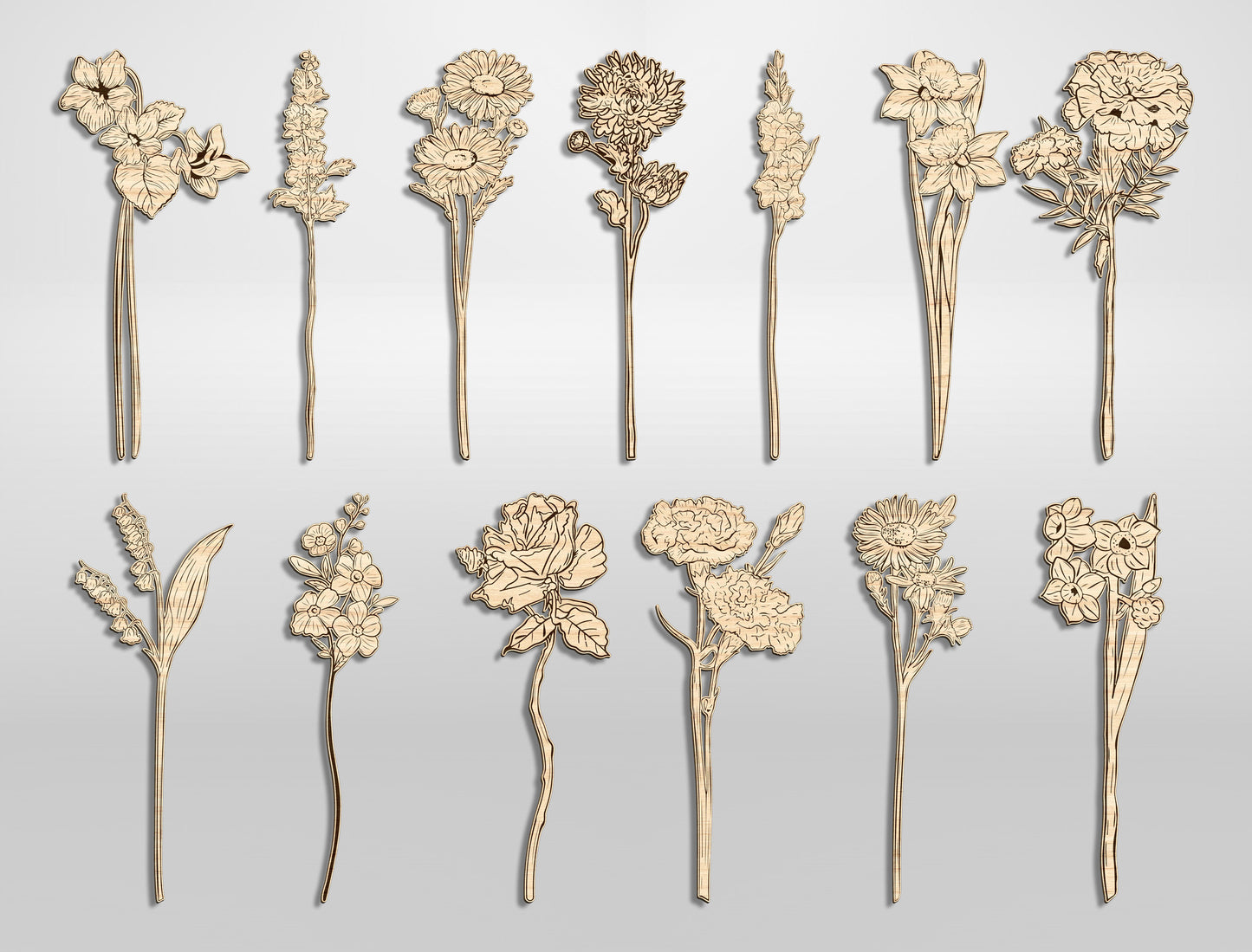 Flower Vase SVG Bundle 3 Vases and 13 Flowers for LightBurn and xTool