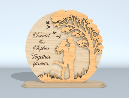 Personalized Romantic Couple Wooden Silhouette Laser Cut File Bundle | Love Tabletop Decor | Anniversary Gift Set | Glowforge, xTool, LightBurn, etc.