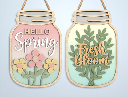 Spring Mason Jar Door Hanger Laser Cut File | Ready to Cut | Glowforge, xTool, LightBurn, etc.