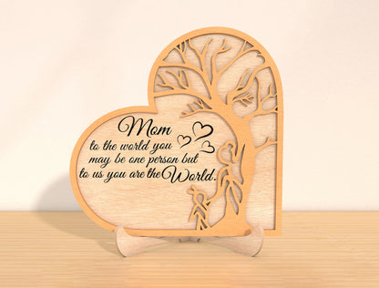 Personalized Mom Family Tree Heart Sign SVG for Glowforge and xTool