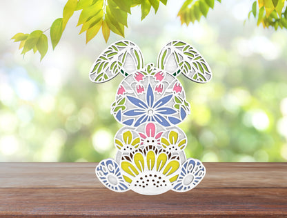 Easter Bunny Layered Floral Stained Glass SVG for LightBurn and Glowforge