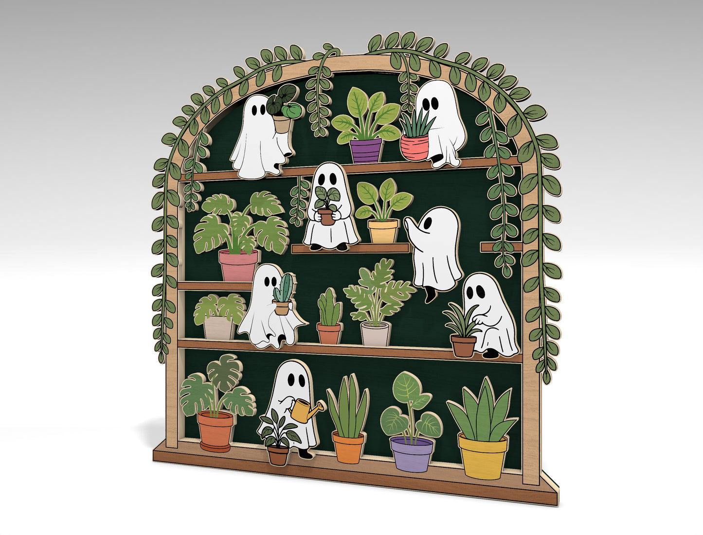 Ghost Plant Shelf SVG Halloween Houseplant Laser Cut Decor for Glowforge