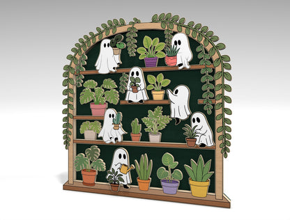 Ghost Plant Shelf SVG Halloween Houseplant Laser Cut Decor for Glowforge