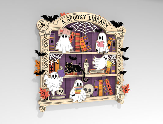 Spooky Library Ghost Bookshelf SVG Halloween Laser Cut File for xTool