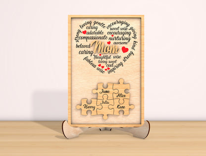 Mom Word Art Heart Puzzle Sign SVG Bundle for Glowforge and xTool
