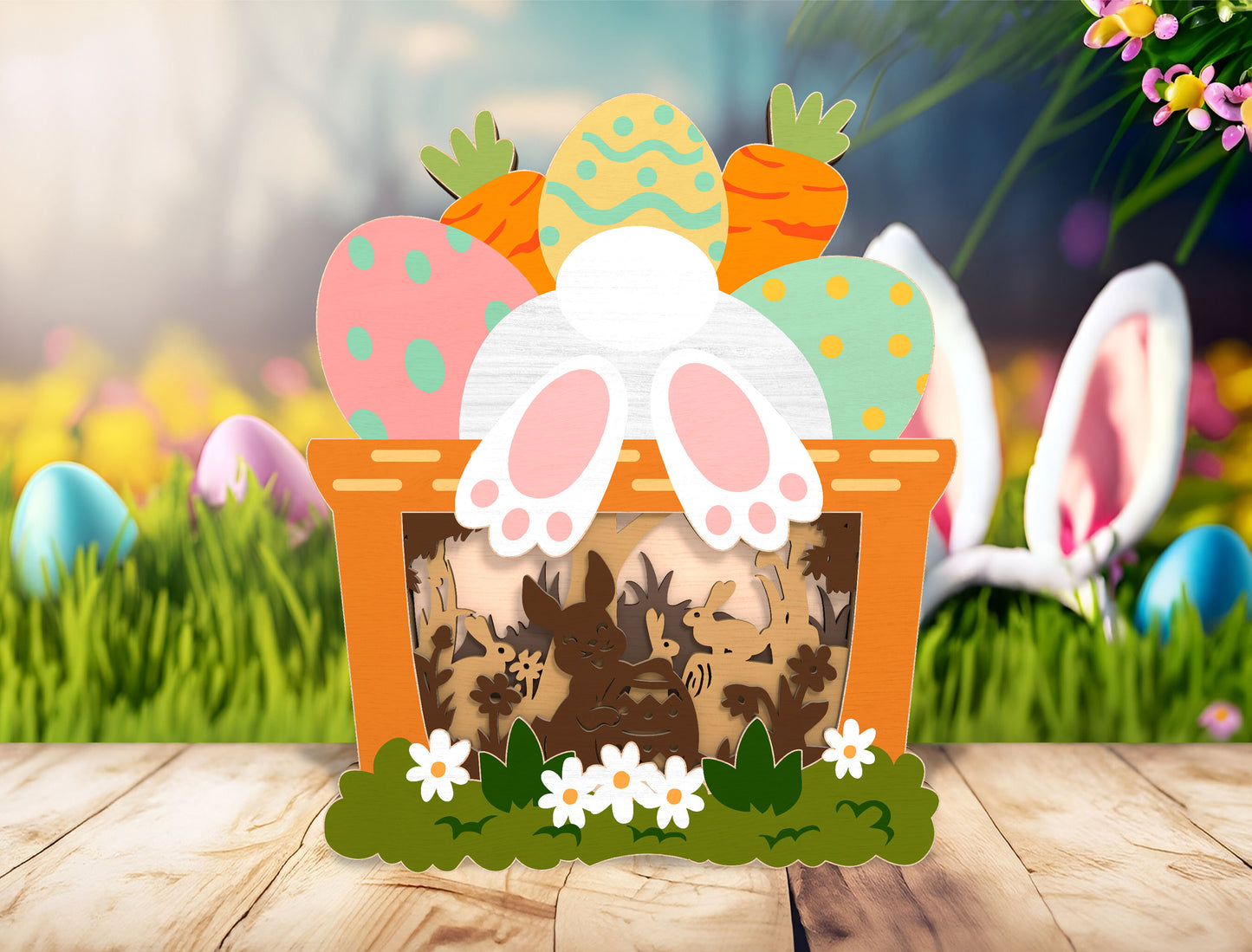 Easter Bunny Garden Multilayer SVG Layered Scene for LightBurn and xTool