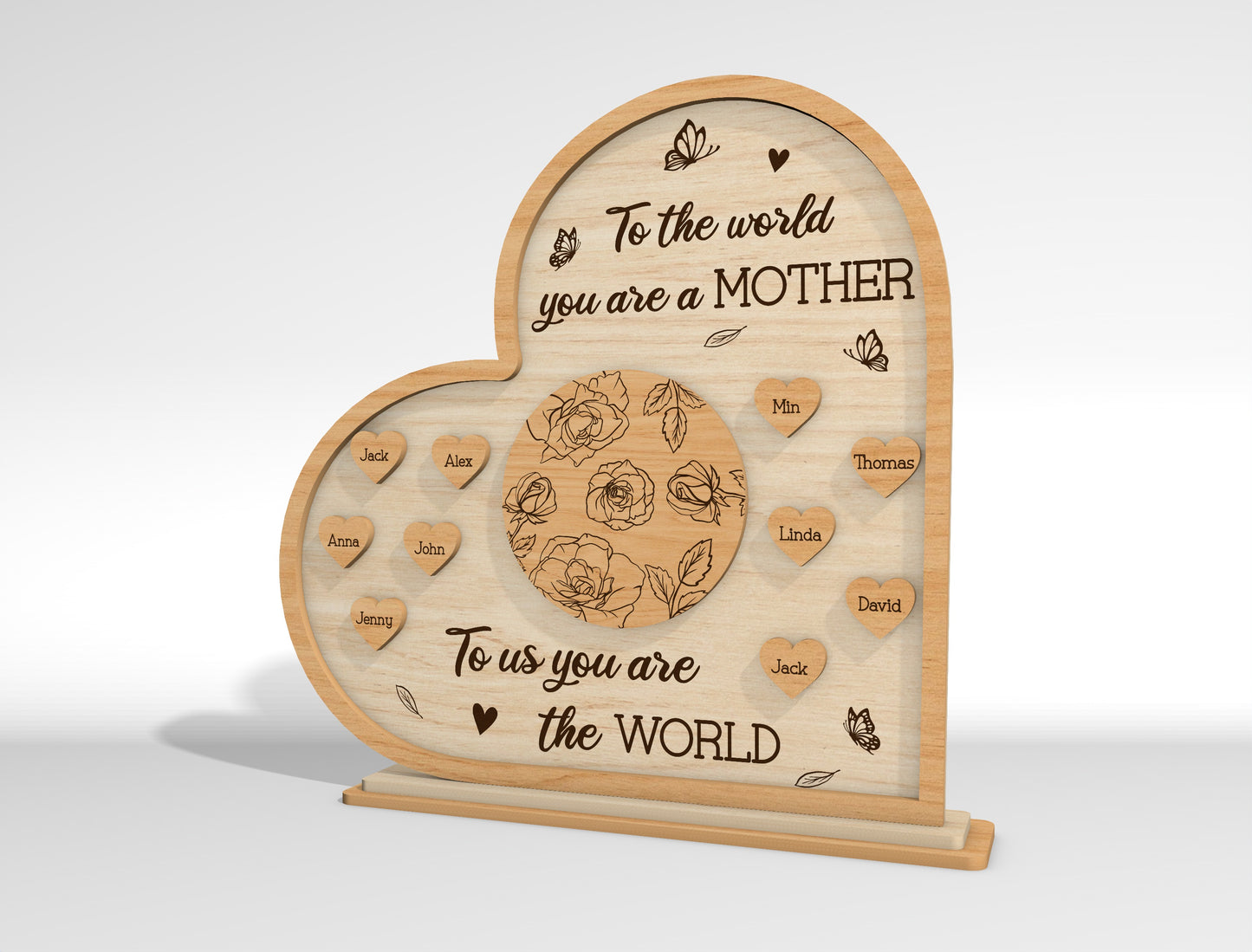 Personalized Mom Heart Custom Names Sign SVG for LightBurn and xTool