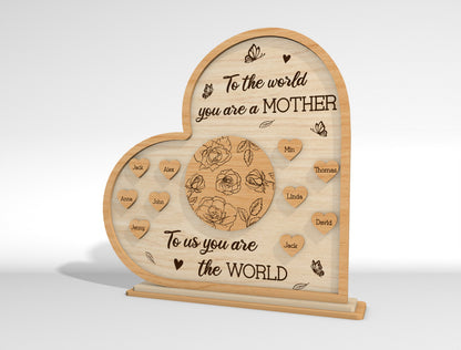 Personalized Mom Heart Custom Names Sign SVG for LightBurn and xTool