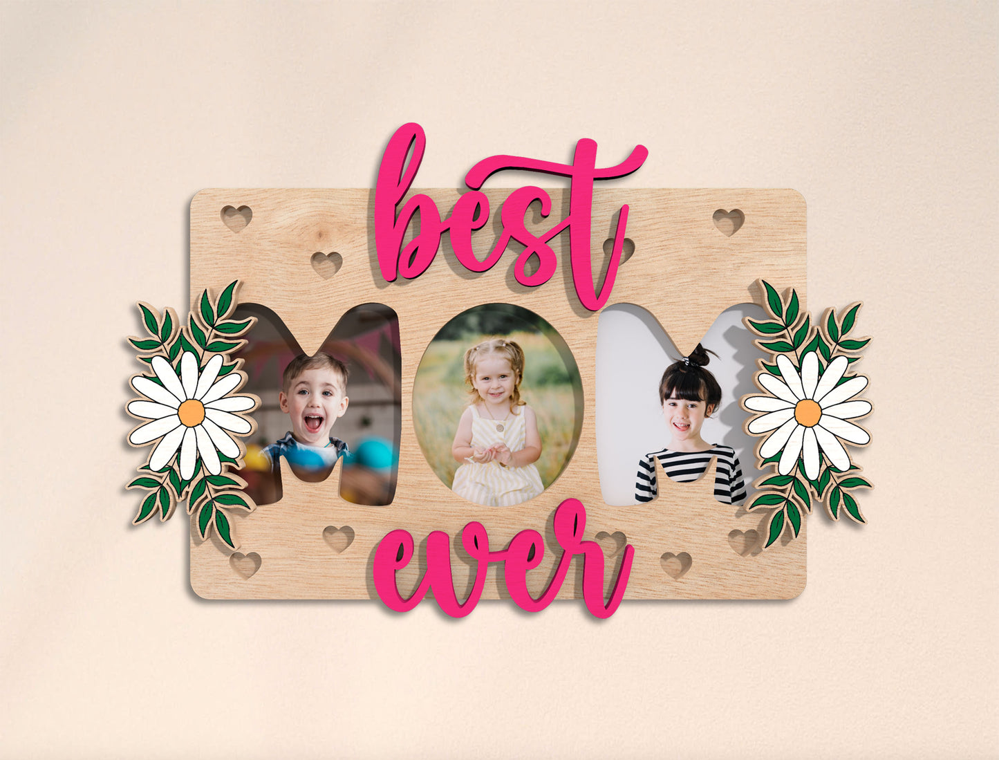 Best Mom Ever Photo Frame Laser Cut File | Mother’s Day Picture Sign | Floral Wooden Decor | Glowforge, xTool, LightBurn etc.
