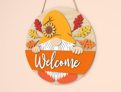 Welcome Pumpkin Gnome Door Hanger SVG Set for Glowforge xTool LightBurn | 2 Designs