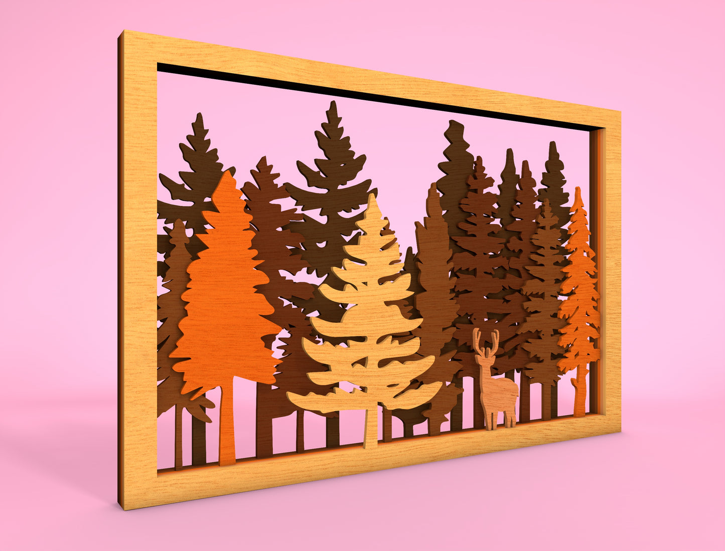 Deer Forest Multilayer SVG for Glowforge xTool Wall Art File