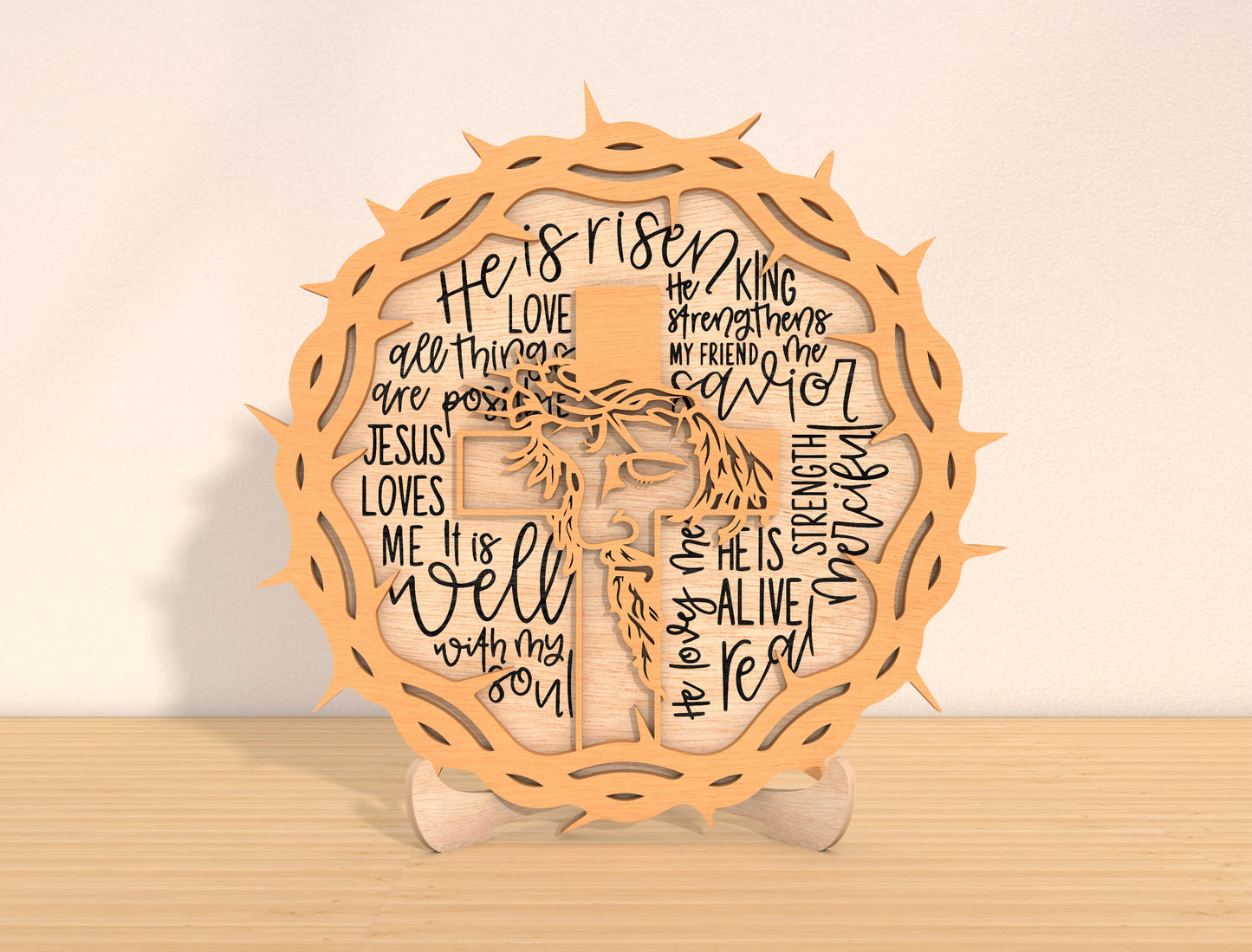 Easter Christian Cross Laser Cut File | He Is Risen Scripture Sign SVG | Wooden Religious Easter Table Decor | Glowforge, xTool, LightBurn, etc.