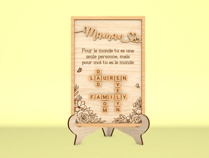 Personalized Mom Crossword Puzzle Sign SVG Laser Cut File for LightBurn and xTool
