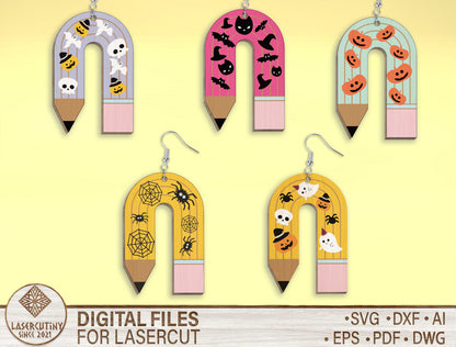 Halloween Pencil Earrings SVG Bundle 5 Designs for Glowforge xTool LightBurn