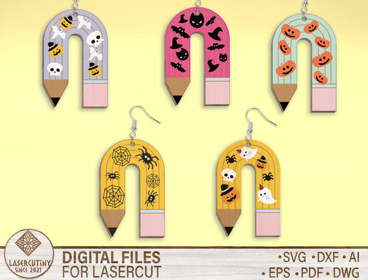 Halloween Pencil Earrings SVG Bundle 5 Designs for Glowforge xTool LightBurn