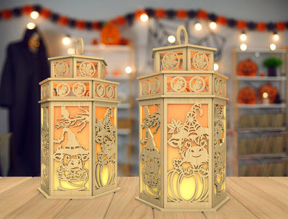 Halloween Witch Cow Lantern SVG for Glowforge LightBurn