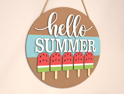 “Hello Summer” Watermelon Popsicle Door Sign SVG for Glowforge