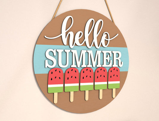 “Hello Summer” Watermelon Popsicle Door Sign SVG for Glowforge