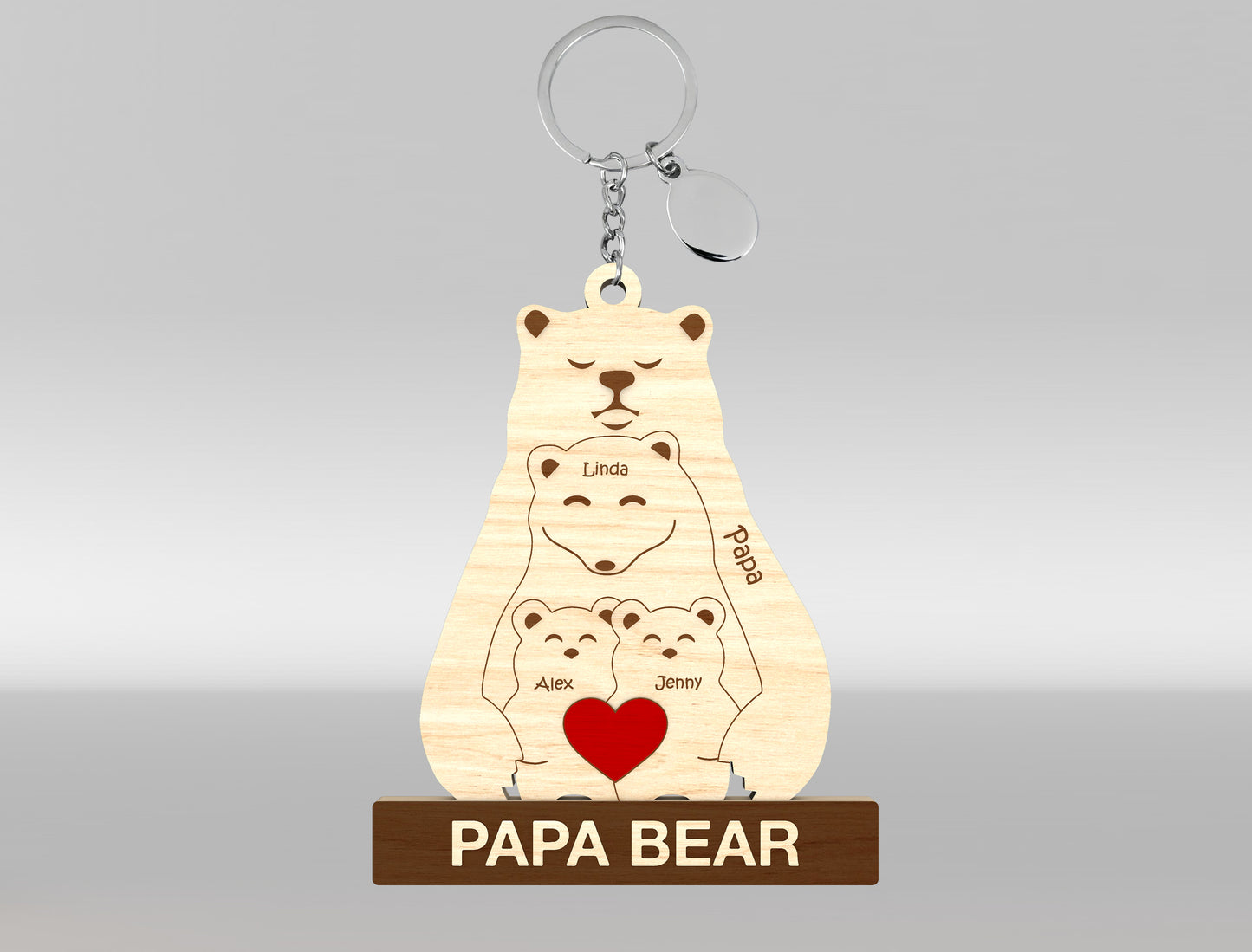Personalized Papa Bear Puzzle Keychain SVG Laser Cut File for Glowforge and xTool