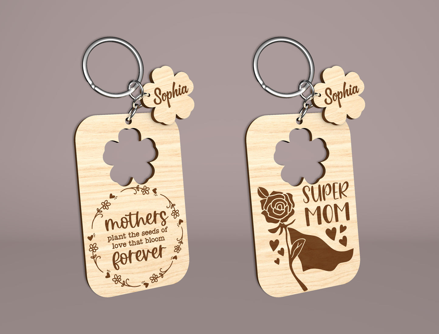 Mom Keychain SVG Bundle Mother's Day Wooden for Glowforge and xTool