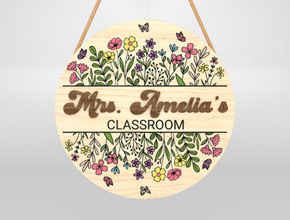 Personalized Wildflower Classroom Door Sign Laser Cut File SVG for Glowforge and xTool