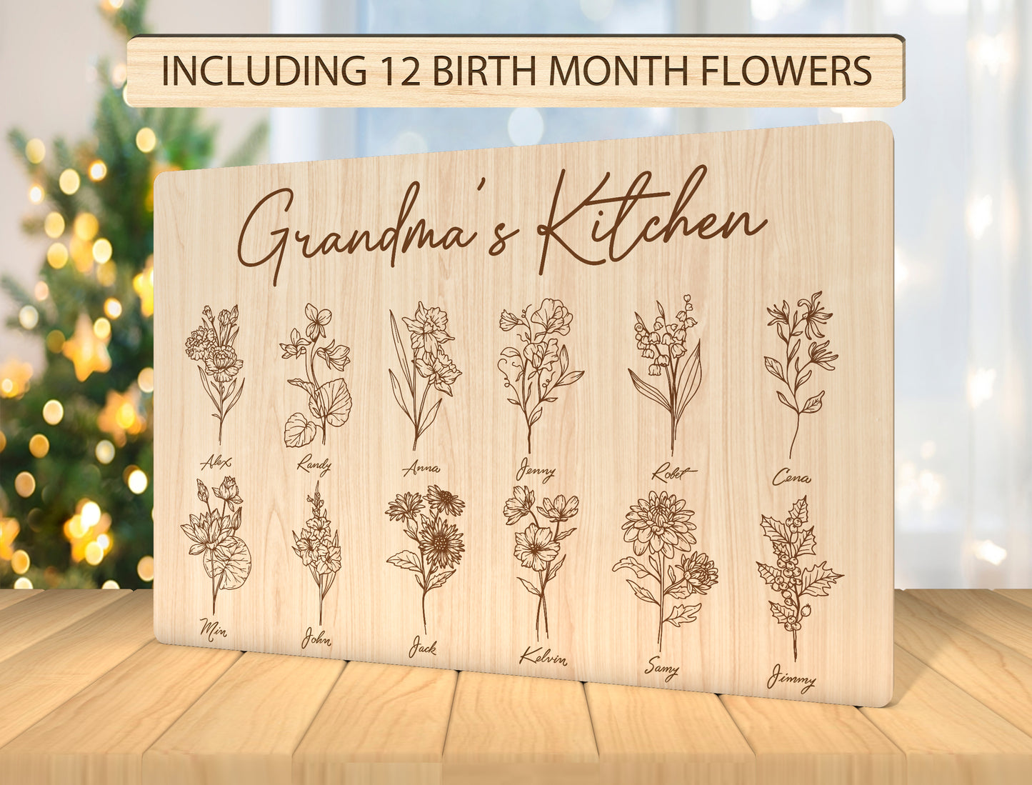 Grandma's Kitchen Birth Month Flower Sign SVG for xTool and LightBurn