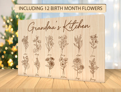 Grandma's Kitchen Birth Month Flower Sign SVG for xTool and LightBurn