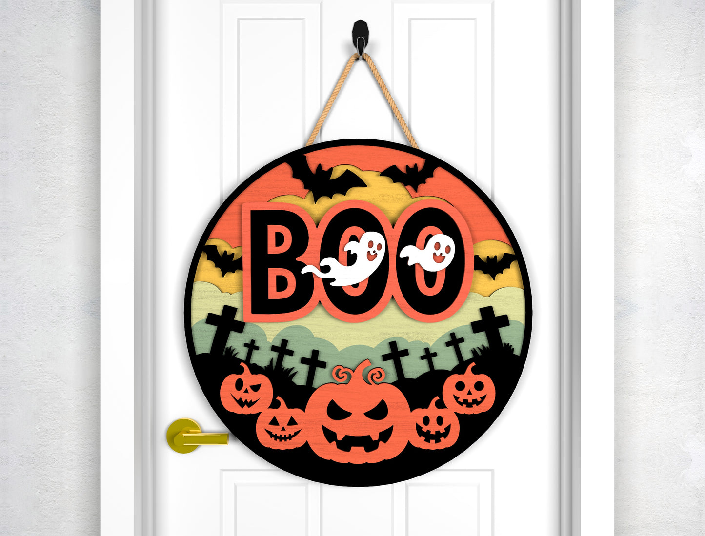 Happy Halloween Door Sign SVG Boo Pumpkin Laser Cut Bundle for LightBurn