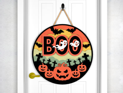 Happy Halloween Door Sign SVG Boo Pumpkin Laser Cut Bundle for LightBurn