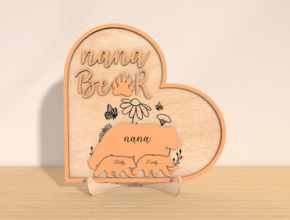 Mom Bear Family Laser Cut File | Personalized Mother’s Day Decor | Bear Cub Name Sign | Glowforge, xTool, LightBurn, etc..