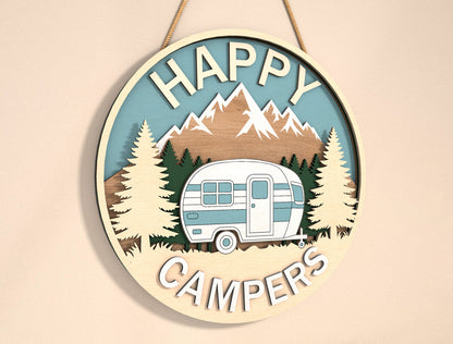 “Happy Campers” Camping Door Sign SVG for Glowforge and xTool