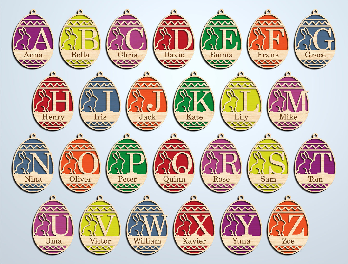 Easter Alphabet Ornament SVG Bunny Initial Monogram for Glowforge