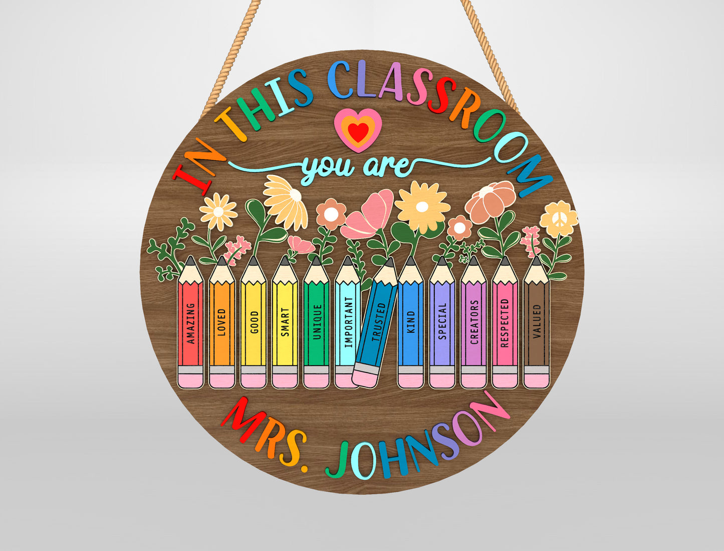 Personalized Rainbow Classroom Door Sign Laser Cut File SVG for Glowforge and LightBurn