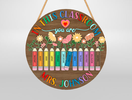 Personalized Rainbow Classroom Door Sign Laser Cut File SVG for Glowforge and LightBurn