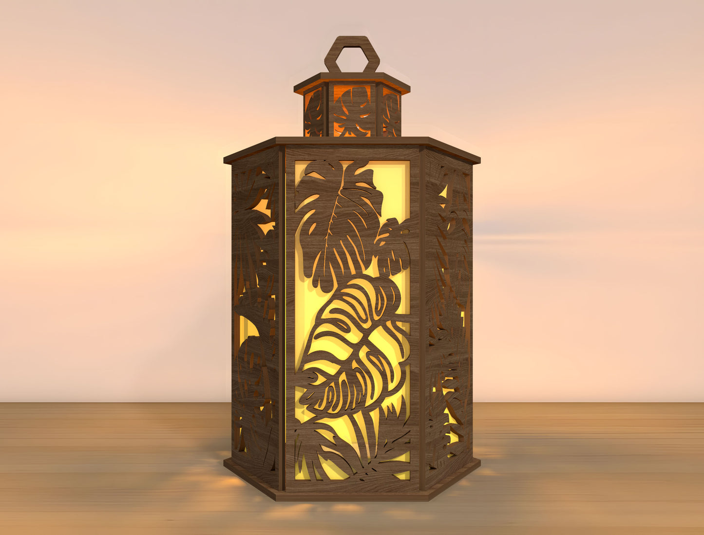 Tropical Leaf Lantern SVG Laser Cut File for LightBurn and Glowforge