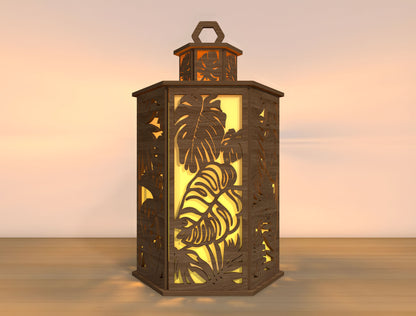Tropical Leaf Lantern SVG Laser Cut File for LightBurn and Glowforge