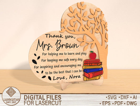 Personalized Teacher Thank You Tabletop Sign SVG for LightBurn and Glowforge