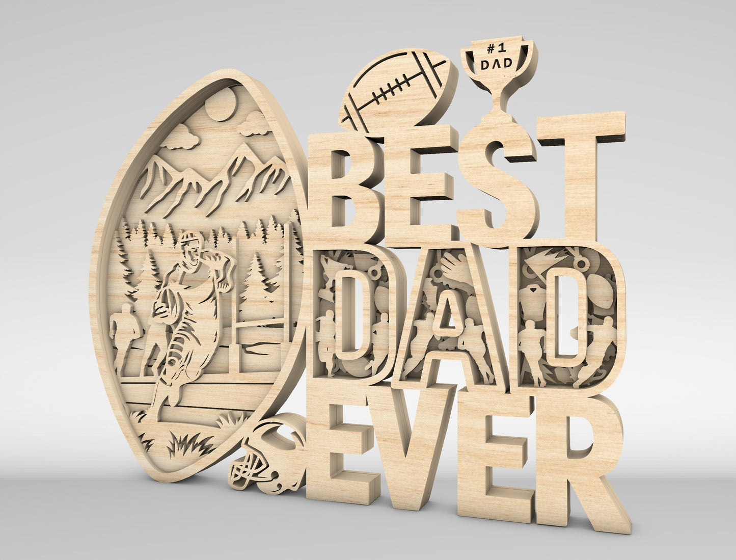 Best Dad Ever Football Multilayer Sign SVG Laser Cut File for Glowforge and xTool