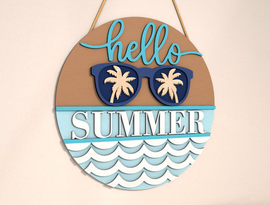 “Hello Summer” Sunglasses Beach SVG Door Sign for Glowforge