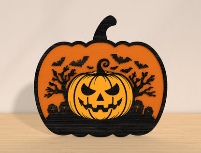 Halloween Pumpkin Scene SVG Bundle Laser Cut File | 8 Spooky Pumpkin Designs | Autumn Wooden Decor | Glowforge, xTool, LightBurn, etc.