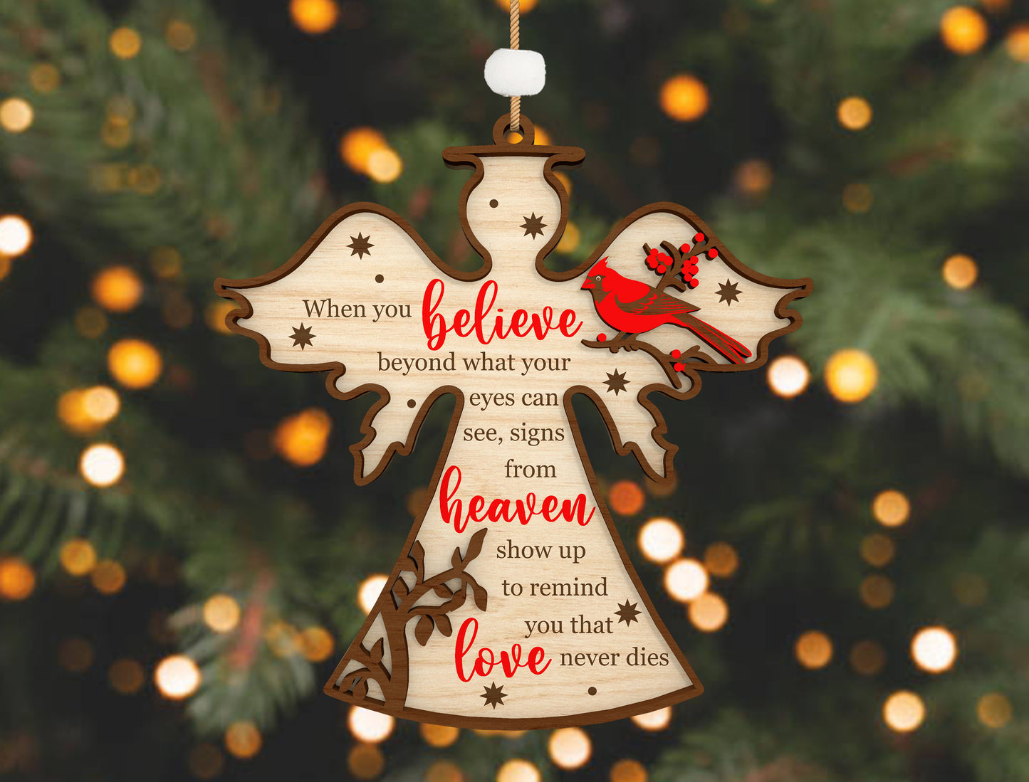 Cardinal Memorial Angel Ornament SVG Laser Cut File for xTool and Glowforge