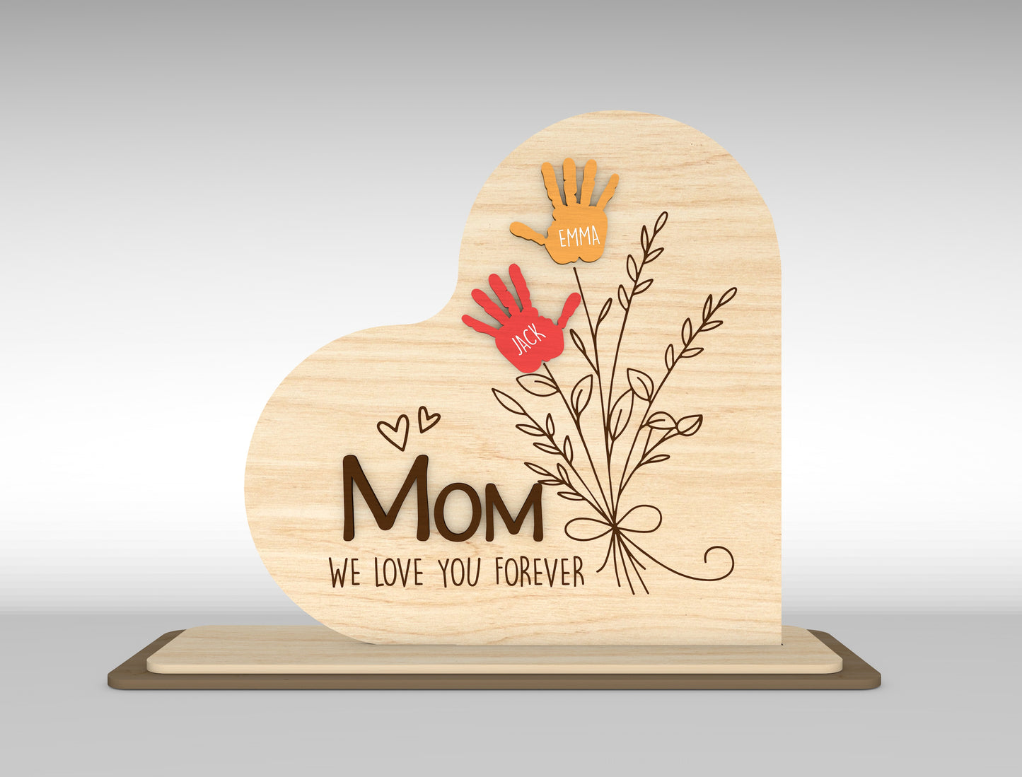 Personalized Handprint Mom Sign SVG Kids Name Flower Laser Cut File for xTool and Glowforge