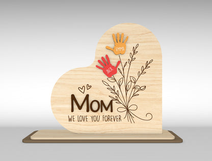 Personalized Handprint Mom Sign SVG Kids Name Flower Laser Cut File for xTool and Glowforge