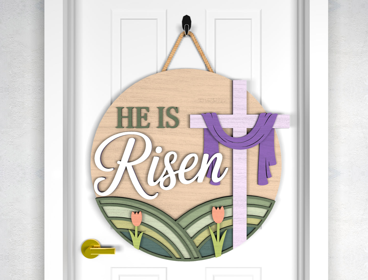 He Is Risen Religious Easter Door Sign SVG Bundle for Glowforge and xTool