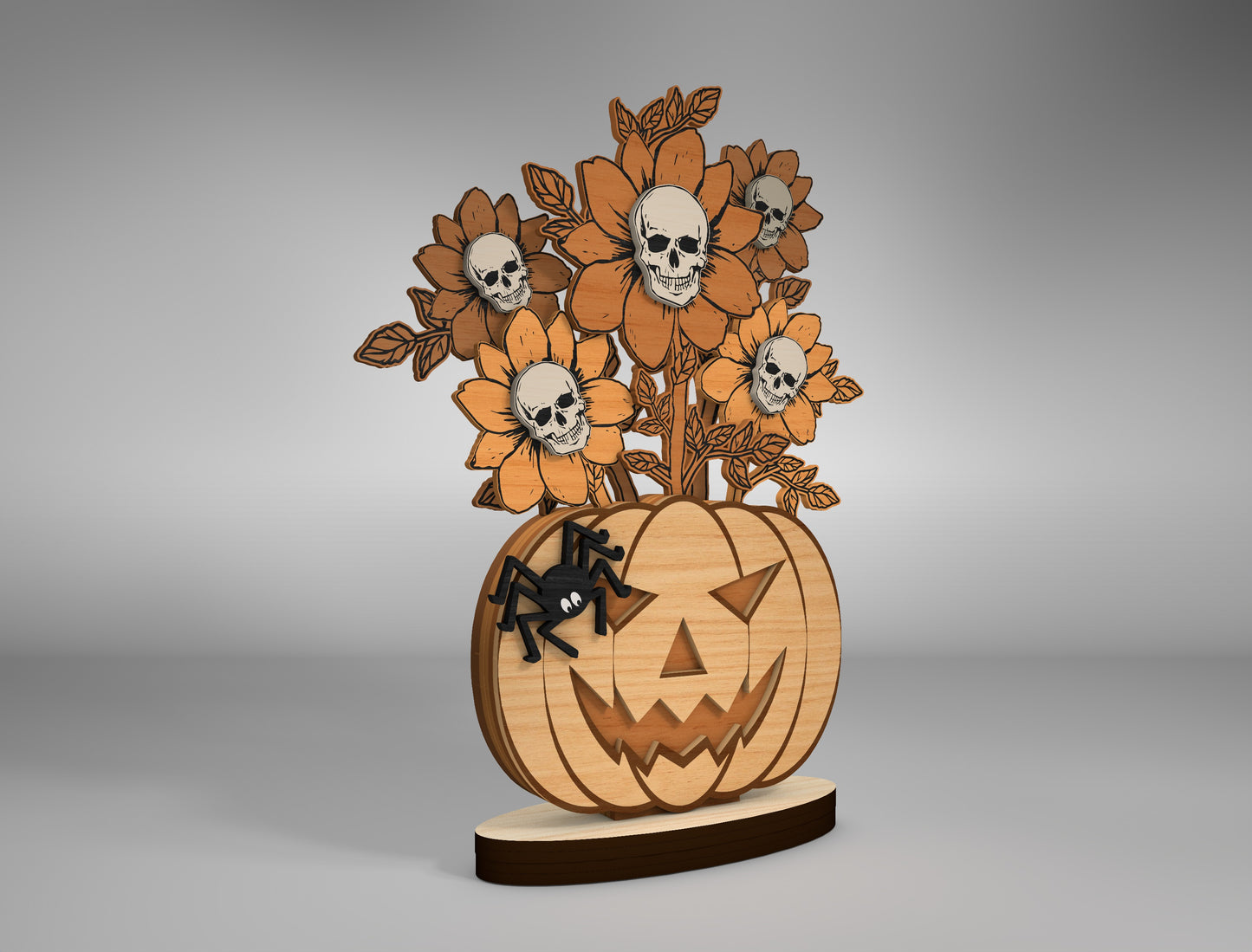 Halloween Pumpkin Skull Flower Multilayer SVG for Glowforge xTool LightBurn