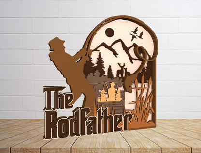 "The Rodfather" Layered Fishing Sign SVG Laser Cut File for xTool and LightBurn