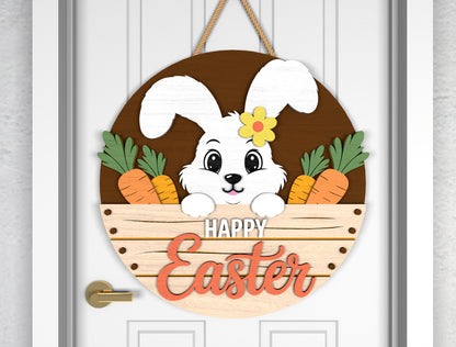 Happy Easter Bunny Welcome Door Sign SVG Colorful Egg Spring for Glowforge