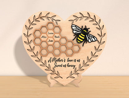 Personalized Honeycomb Heart SVG Family Name Bee Sign Laser Cut File for xTool and LightBurn