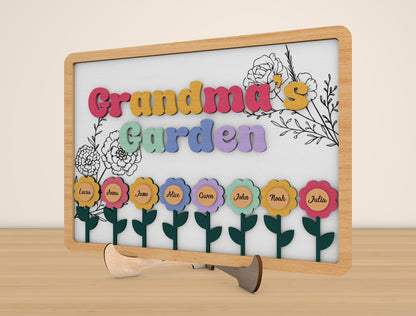 Grandma’s Garden Laser Cut File | Personalized Flower Name Sign | Mother’s Day Wooden Decor | Glowforge, xTool, LightBurn, etc..