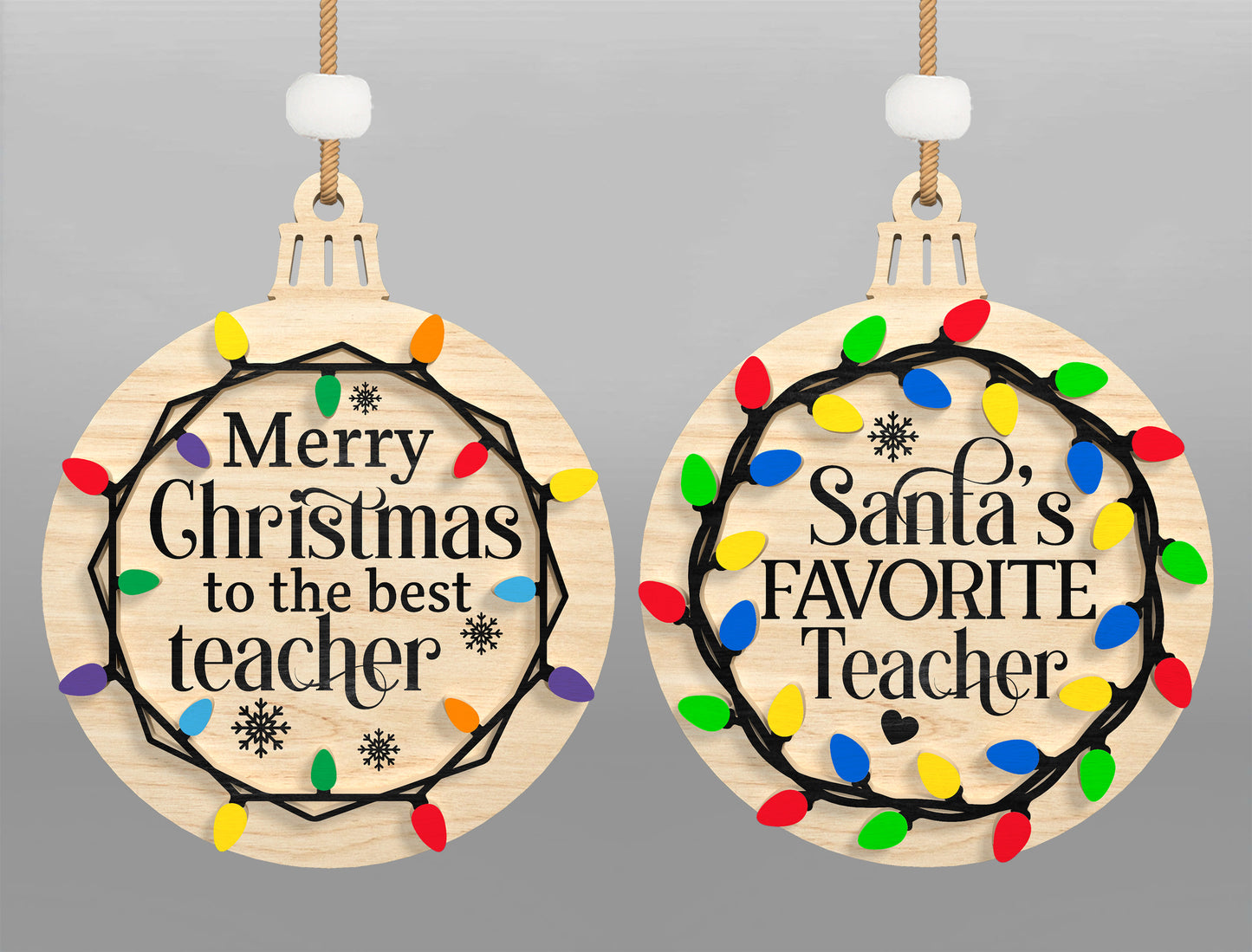 Christmas Teacher Ornament SVG Bundle Laser Cut File for Glowforge and xTool